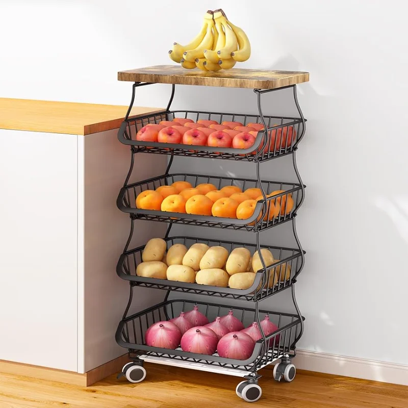 Fruit Basket Kitchen Pantry Organizers and Storage - Wooden Top Table, Stackable Metal Wire Basket Stand Cart for Fruit Vegetabl
Fruit Basket Kitchen Pantry Organizers and Storage - Wooden Top Table, Stackable Metal Wire Basket Stand Cart for Fruit Vegetabl
