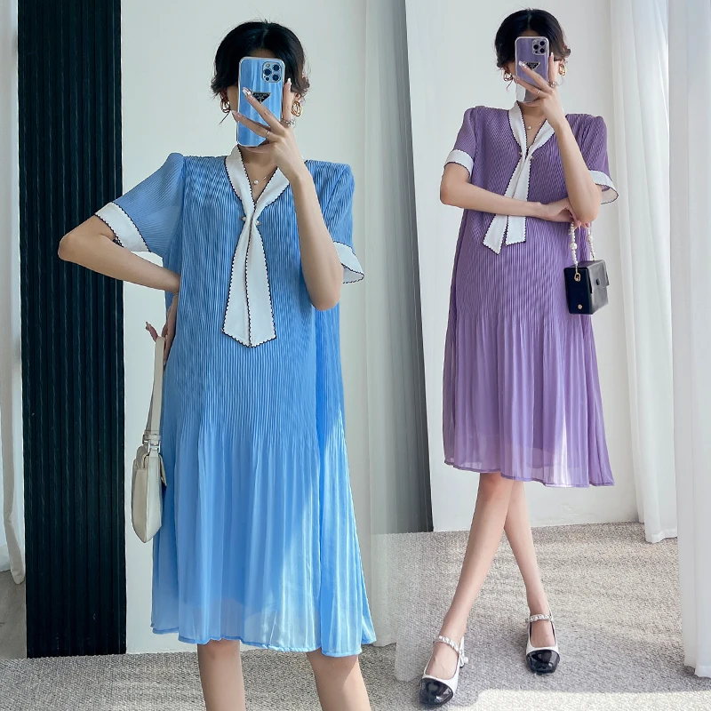 2024 Short Sleeve Loose Maternity Pleated Dress Bowknot Collar Summer Plus Size Pregnant Woman Chiffon Dress Pregnancy Clothes
2024 Short Sleeve Loose Maternity Pleated Dress Bowknot Collar Summer Plus Size Pregnant Woman Chiffon Dress Pregnancy Clothes