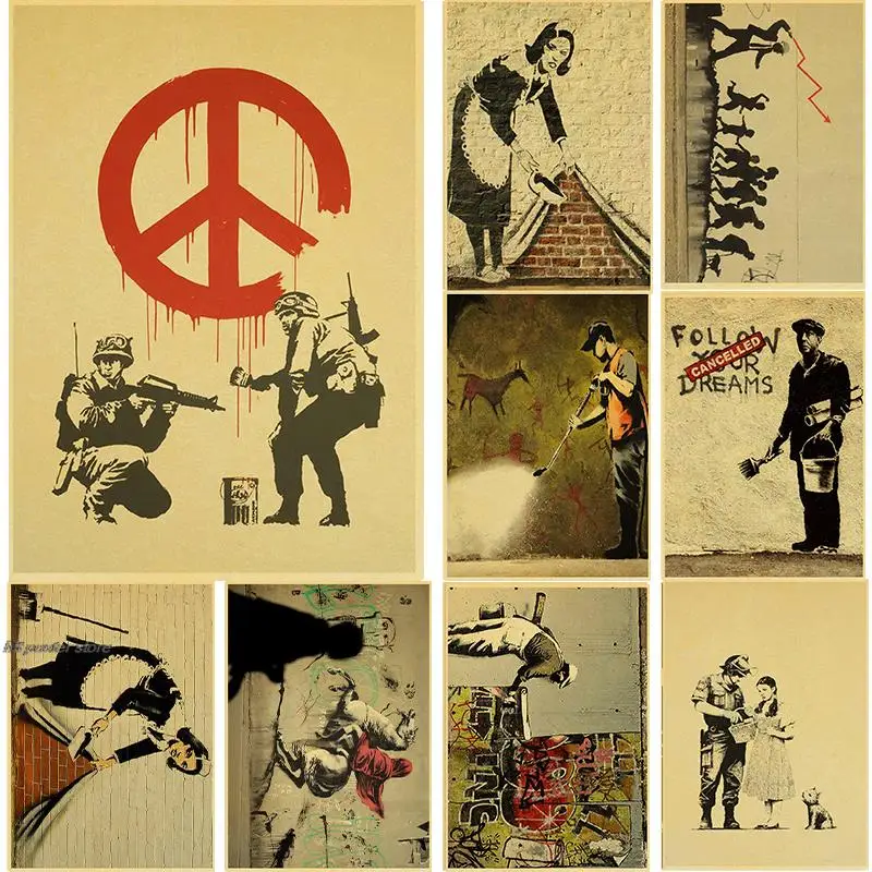 Banksy Street Graffiti Collage Monkey vintage kraft paper Painting Poster and Print Wall Art Pictures for Living Room Home Decor
Banksy Street Graffiti Collage Monkey vintage kraft paper Painting Poster and Print Wall Art Pictures for Living Room Home Decor