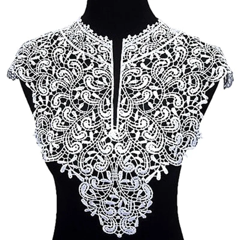 

Women DIY White Applique Embroidered Lace Collar Neckline Fake Collar Sewing on Patches Sewing Lace Hollow Fabric Accessories