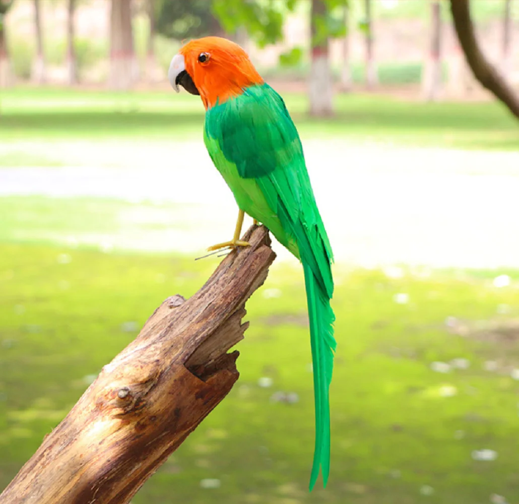 

green simulation parrot model foam&feather cute orange head bird doll gift about 42cm