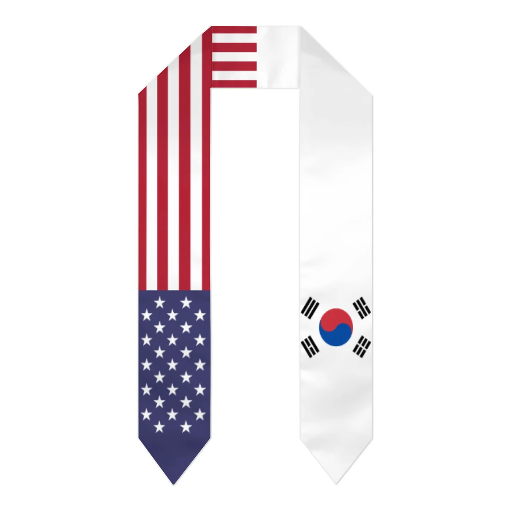 

Graduation Sash South Korea & USA United States Flag Stole Shawls Graduate Wraps Scraf International Student Pride Gifts