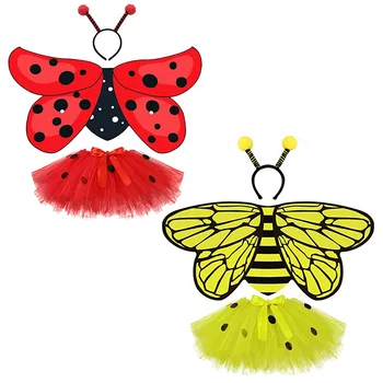 사랑스러운 나비 꿀벌 및 무당 벌레 의상, 투투 스커트 인쇄 요정 날개 및 머리띠, 생일 할로윈 파티 드레스