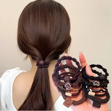 5Pcs/Set Fashion Elastic Hair Ropes Simple Heart Hairband For Women High Ponytail Holder Scrunchies Rubber Band Hair Accessories