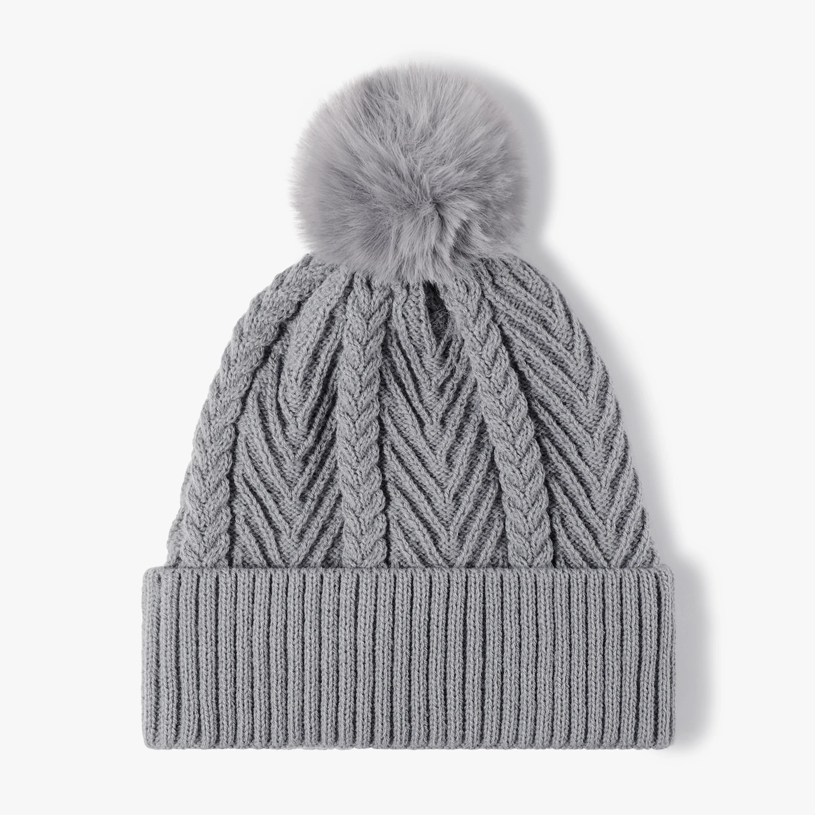 

Winter Warm Thick Jacquard Knitted Hat For Women Fashion Ladies Twist Skullies & Beanies With Hairball