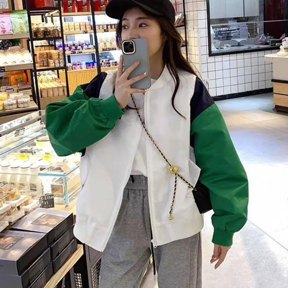 Women Baseball Coat Color Matching Loose Jackets Coat Zip Up Long Sleeves Elastic Cuff Stand Collar Loose Hip Hop Sports Jackets
Women Baseball Coat Color Matching Loose Jackets Coat Zip Up Long Sleeves Elastic Cuff Stand Collar Loose Hip Hop Sports Jackets