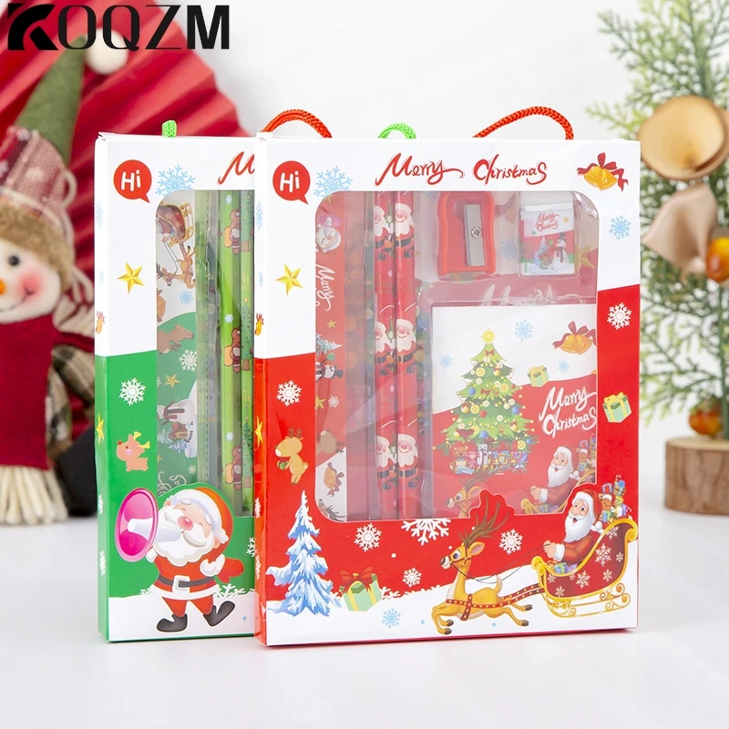 

6Pcs/set Christmas Series Cute Ruler Pencil Eraser Pencil Sharpener Notepad Stationery Kit School Rewards Supplies Kids Gifts