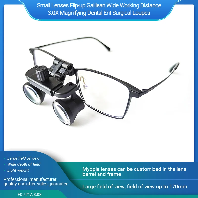 New Small Lenses Flip-up Galilean Wide Working Distance 3.0X Magnifying Dental Ent Surgical Loupes (FDJ-21A)
New Small Lenses Flip-up Galilean Wide Working Distance 3.0X Magnifying Dental Ent Surgical Loupes (FDJ-21A)
