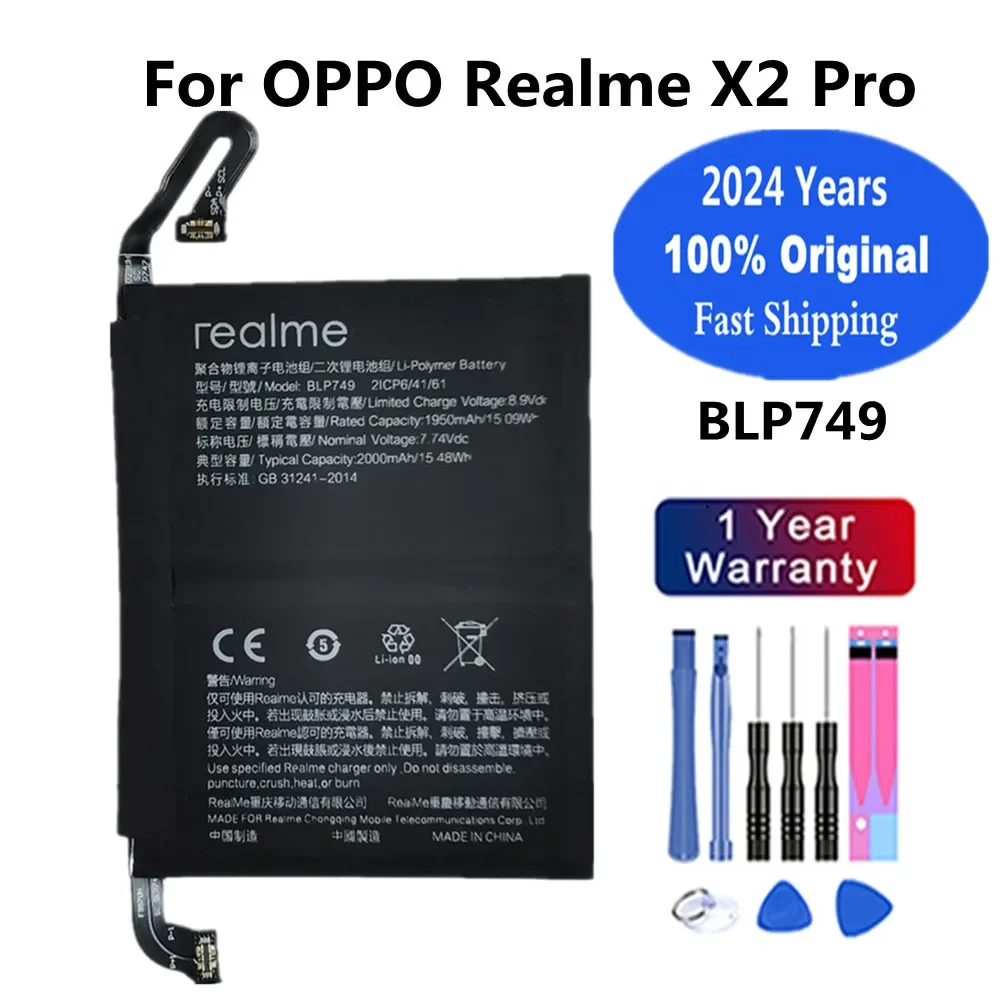 

2024 Years Original BLP749 Battery For OPPO Realme X2 Pro X2Pro RMX1931 Mobile Phone 4000mAh Battery Bateria Fast Deliver