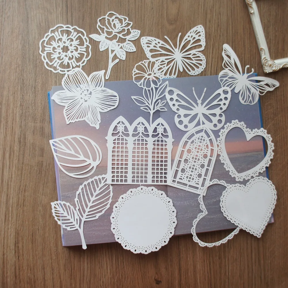 10pcs White Lace Feather Butterfly Leave Window Heart Design Paper As Scrapbooking Background Decoration Use
10pcs White Lace Feather Butterfly Leave Window Heart Design Paper As Scrapbooking Background Decoration Use