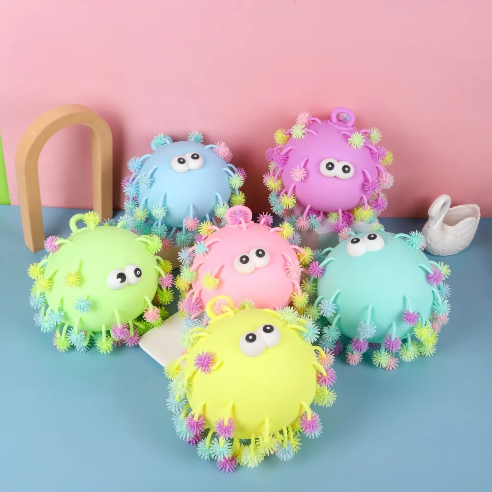 

Creative new and strange virus cute hairball big children's toy elastic vent ball hot sale soft shiny new style