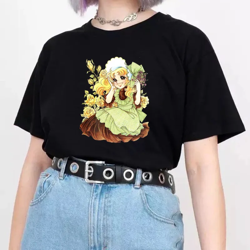 Kawaii Anime Candy Candy T-shirt Women Summer Short Sleeve Cute Black T-shirt Printed Harajuku Tshirt Graphic Tops Tee Female Kawaii Anime Candy Candy T-shirt Women Summer Short Sleeve Cute Black T-shirt Printed Harajuku Tshirt Graphic Tops Tee Female