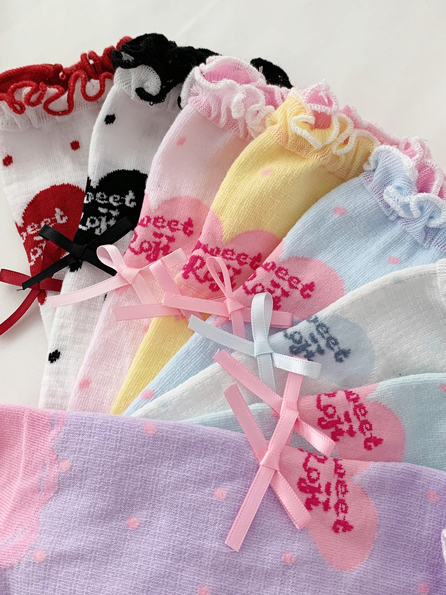 

Original Polka Dot Love Lolita Socks Cotton Bow Socks Lolita Japanese Harajuku Cute