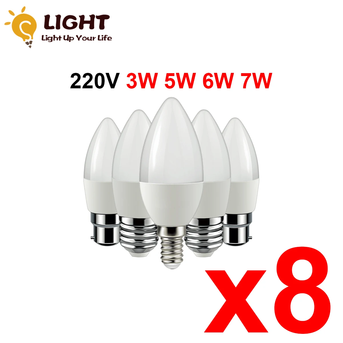 

8pcs/lot Led Candle Bulb C37 3w 5w 6w 7w Warm White Cold White Day Light B22 E14 220v-240v 6000k For Home Decoration Lamp
