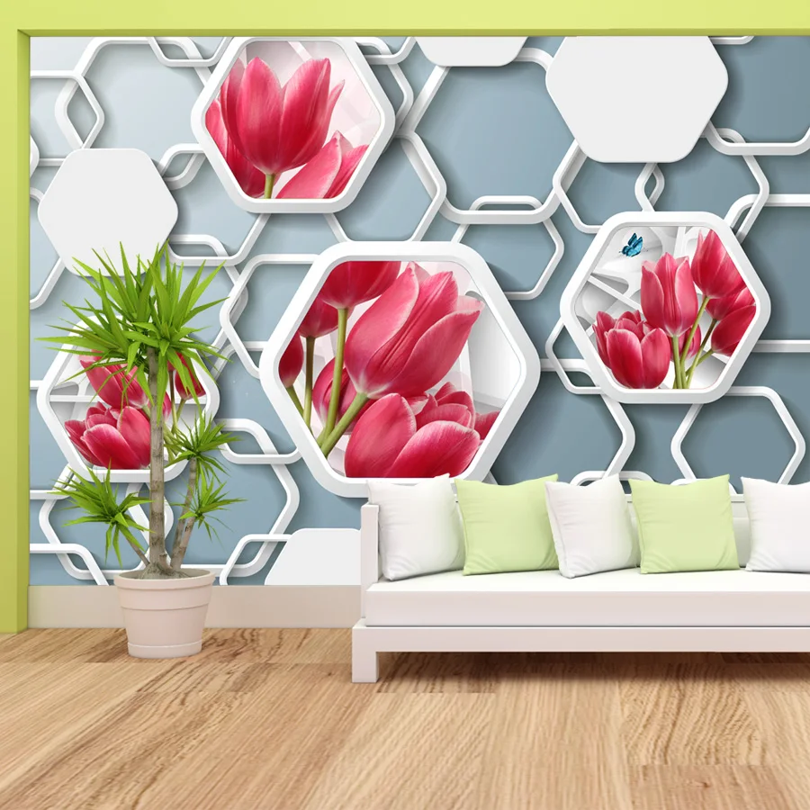 

Custom Peel and Stick Wallpapers Accept for Living Room Rose Flower Geometry TV Background Contact Wall Papers Home Decor Design