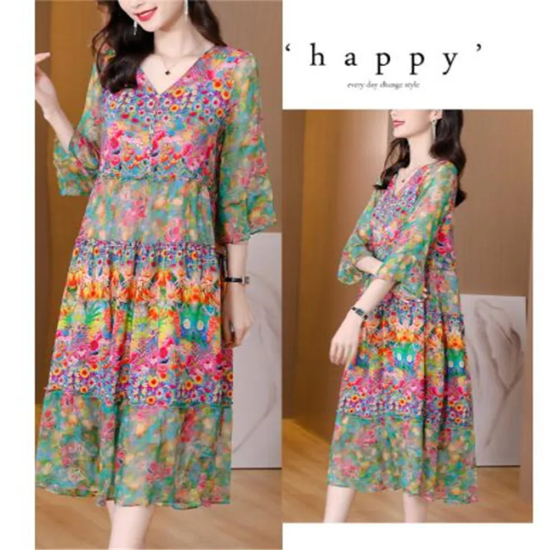 Summer Dress 2024 Woman Silk Floral Dress Elegant Long Beach Vintage Dresses for Women Clothes Vestido
Summer Dress 2024 Woman Silk Floral Dress Elegant Long Beach Vintage Dresses for Women Clothes Vestido