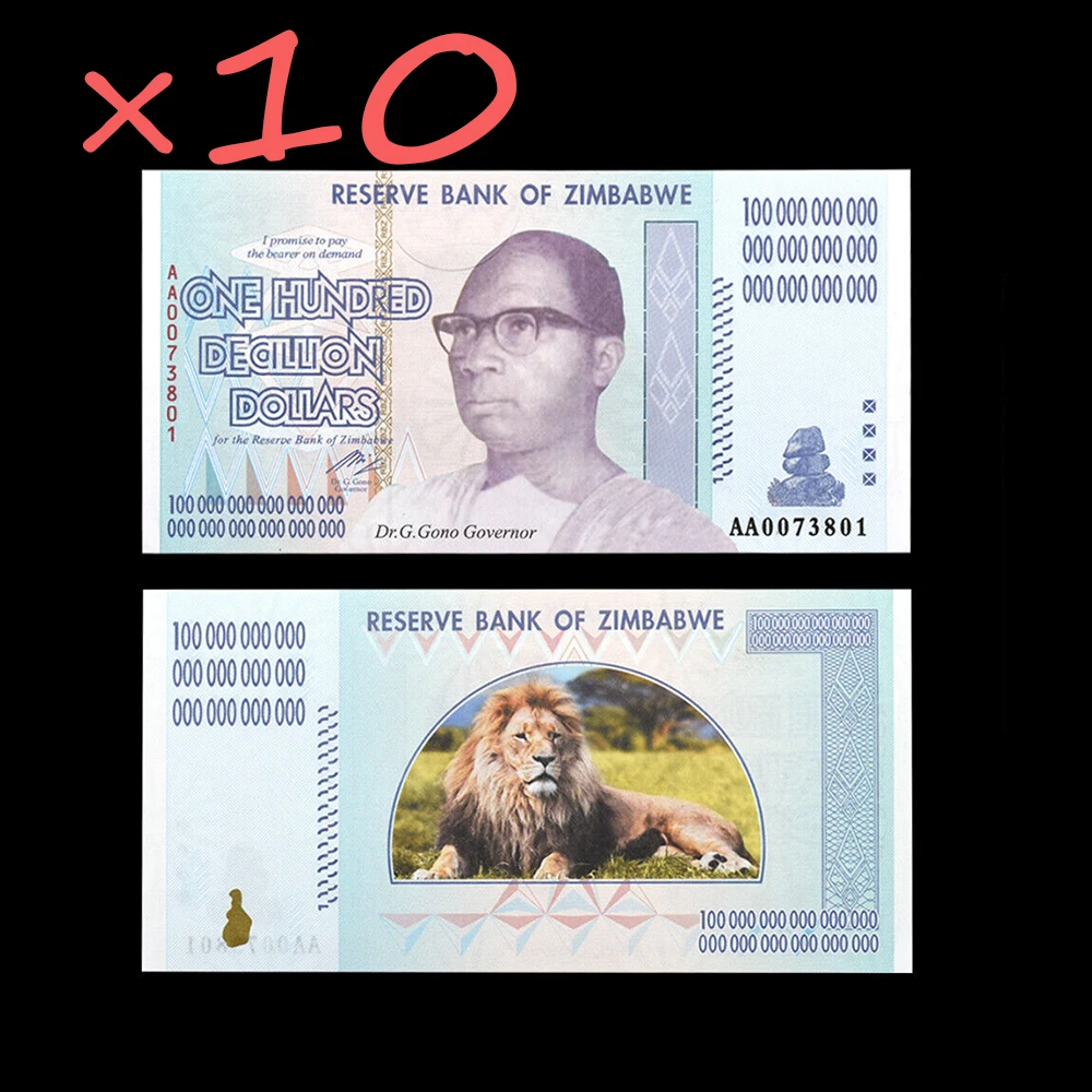 10Pcs Zimbabwe One Hundred Deoillion Dollars Serial Banknotes with UV Anti-counterfeiting Collect Gift
10Pcs Zimbabwe One Hundred Deoillion Dollars Serial Banknotes with UV Anti-counterfeiting Collect Gift
