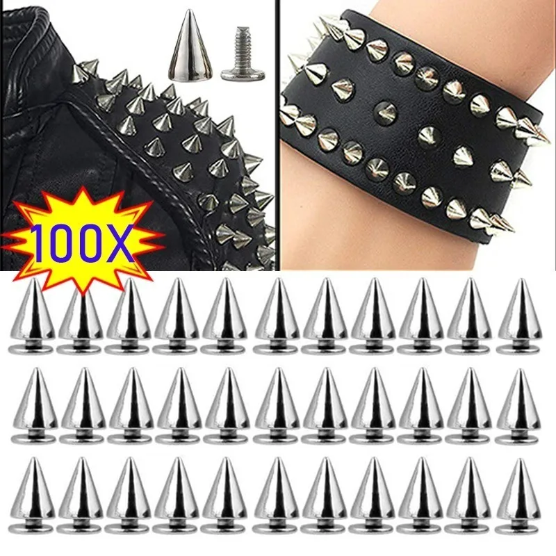 

Lots Silver Cone Spikes Metal Screwback Studs DIY Handcraft Punk Garment Decoration Rivets for Clothes Shoes Bags Leather