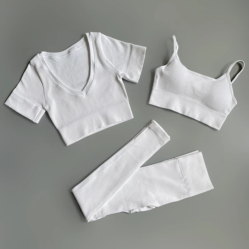 Спортивная одежда для женщин, одежда для тренировок в тренажерном зале, бесшовный комплект для йоги, фитнес-костюм, сексуальный укороченный топ, бюстгальтер, леггинсы в рубчик с высокой талией, комплект из 2/3 шт. 
Спортивная одежда для женщин, одежда для тренировок в тренажерном зале, бесшовный комплект для йоги, фитнес-костюм, сексуальный укороченный топ, бюстгальтер, леггинсы в рубчик с высокой талией, комплект из 2/3 шт.