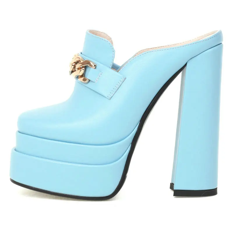 Closed Toe Sky Light Blue Womans Shoes Summer Slippers With Metal Chain Rectangle Block High Heels Mules Slides Platform Sandals
Closed Toe Sky Light Blue Womans Shoes Summer Slippers With Metal Chain Rectangle Block High Heels Mules Slides Platform Sandals
