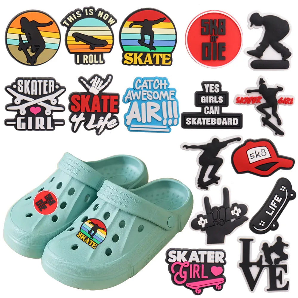 New Arrival 1-16pcs PVC Shoe Charms Skateboard Cool Skater Girl Accessories Shoes Buckles Fit Croc Jibz Kids X-mas Gift
New Arrival 1-16pcs PVC Shoe Charms Skateboard Cool Skater Girl Accessories Shoes Buckles Fit Croc Jibz Kids X-mas Gift