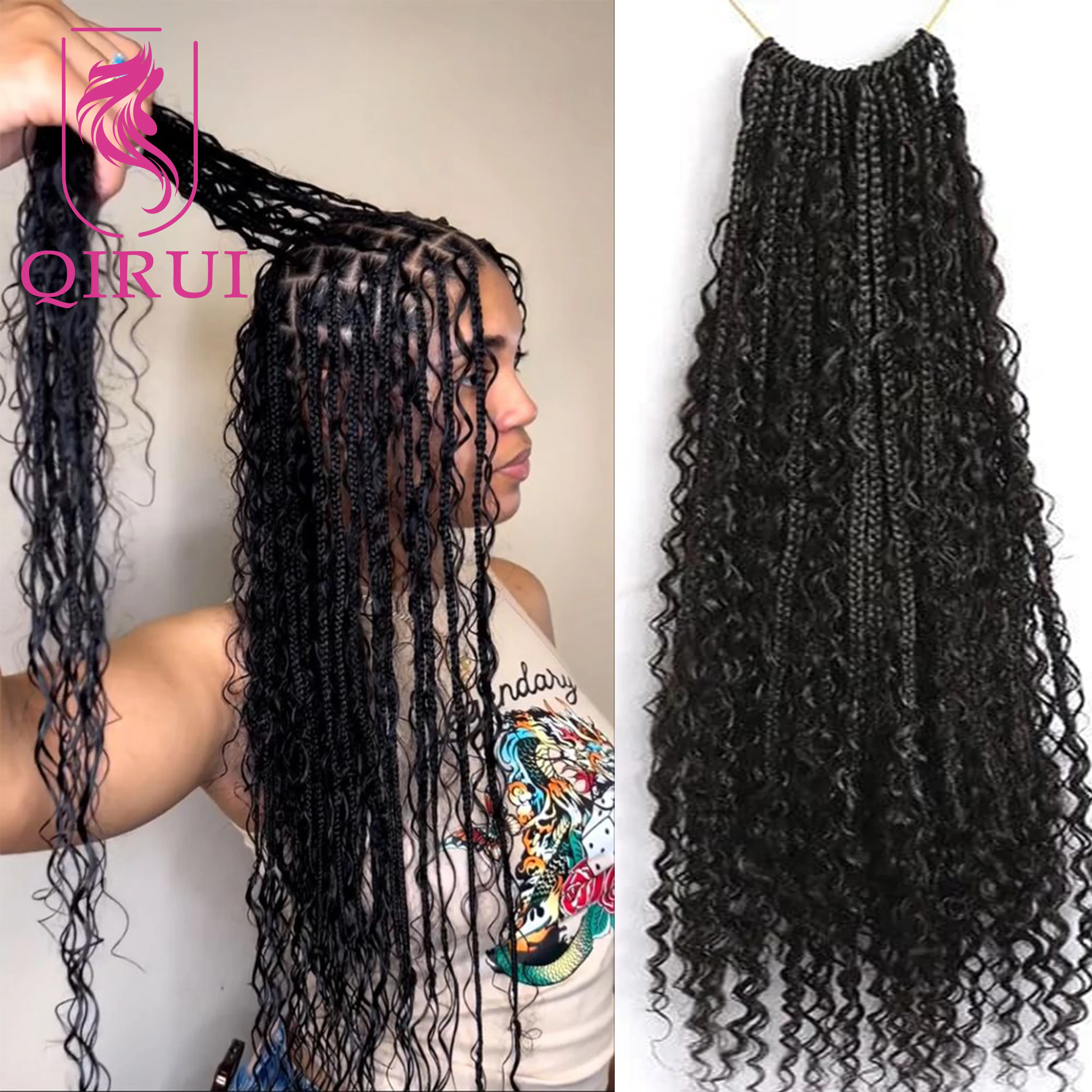 

Crochet Braids Curly Hair Human Hair Curls 14-30 inch Boho Box Braids Crochet Hair Pre-looped With Curly Ends