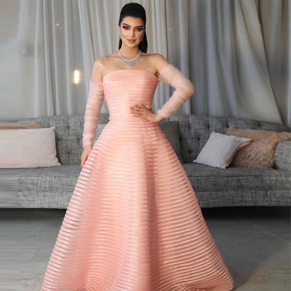 Xijun Dubai Pink Long Evening Dresses Strapless Long Sleeves Pleat Ruched A-Line Saudi Arabic Women Party Prom Gowns 2023
Xijun Dubai Pink Long Evening Dresses Strapless Long Sleeves Pleat Ruched A-Line Saudi Arabic Women Party Prom Gowns 2023