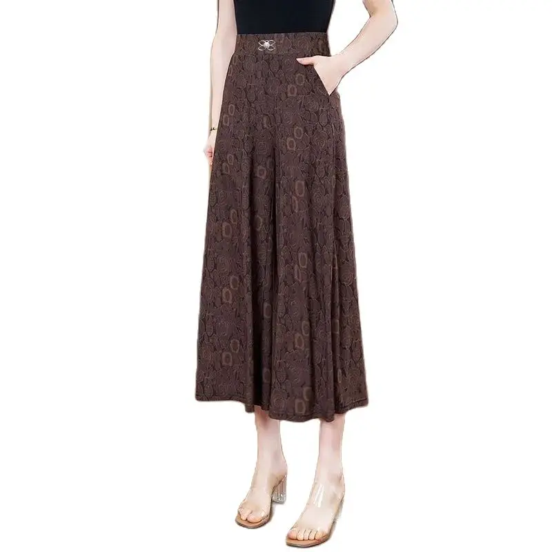 

Summer New Wide-Leg Mom's Skirt Pants Are Slim And High-Waisted Middle-Aged And Elderly People Print Elastic Pants Casual Pants