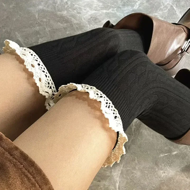 

Японские кружевные носки JK для девочек, кружевные чулки в стиле "Лолита", вязаные чулки с узором для девочек, милые элегантные однотонные зимние теплые Чулочные изделия для пола