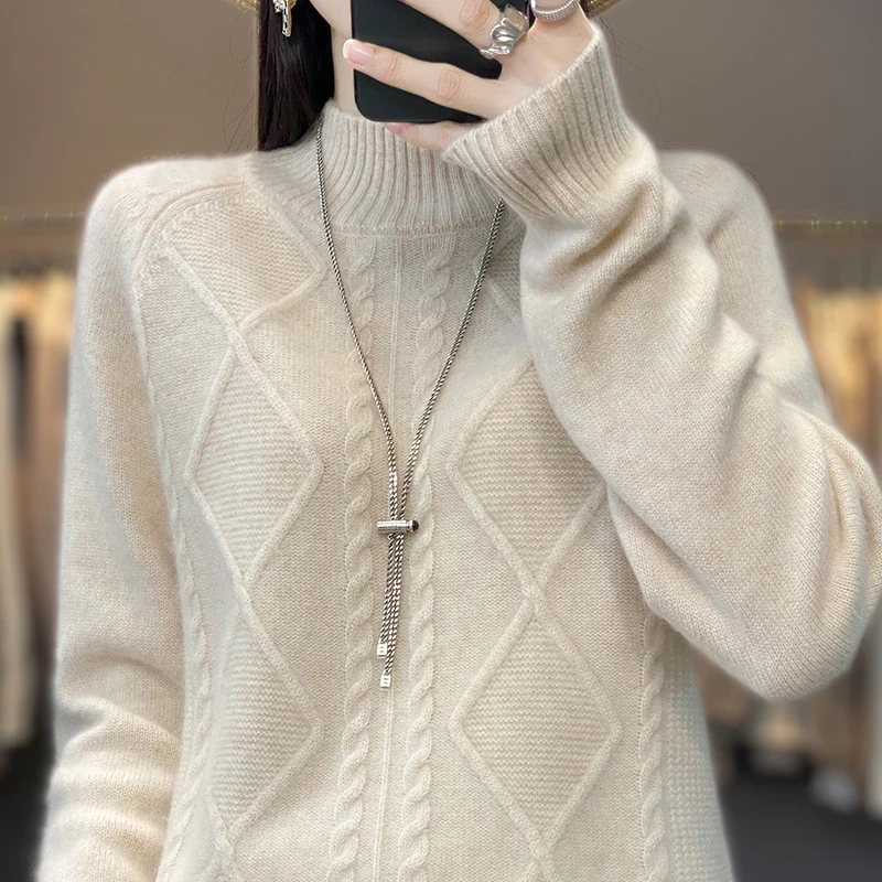 100% Merino Wool Turtleneck Sweater Women's Autumn Winter New Long-sleeved Pullover Loose Cashmere Sweater Knitted Jumper Female
100% Merino Wool Turtleneck Sweater Women's Autumn Winter New Long-sleeved Pullover Loose Cashmere Sweater Knitted Jumper Female