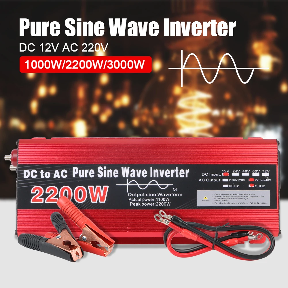 Portable Power Bank DC 12V To AC 220V Voltage Converter 50HZ 2200W 3000W 1000W Pure Sine Wave Inverter Solar Inverter
Portable Power Bank DC 12V To AC 220V Voltage Converter 50HZ 2200W 3000W 1000W Pure Sine Wave Inverter Solar Inverter