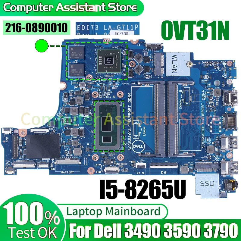 

For Dell 3490 3590 3790 Laptop Mainboard LA-G711P 0VT31N SRFFX I5-8265U 216-0890010 100％test Notebook Motherboard