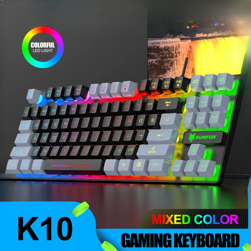 

Gaming Keyboard Wired RGB Backlit 87 Keys Caps for Mechanical Feel Ergonomics Keyboards for Laptop PC Gamer Game Accessories