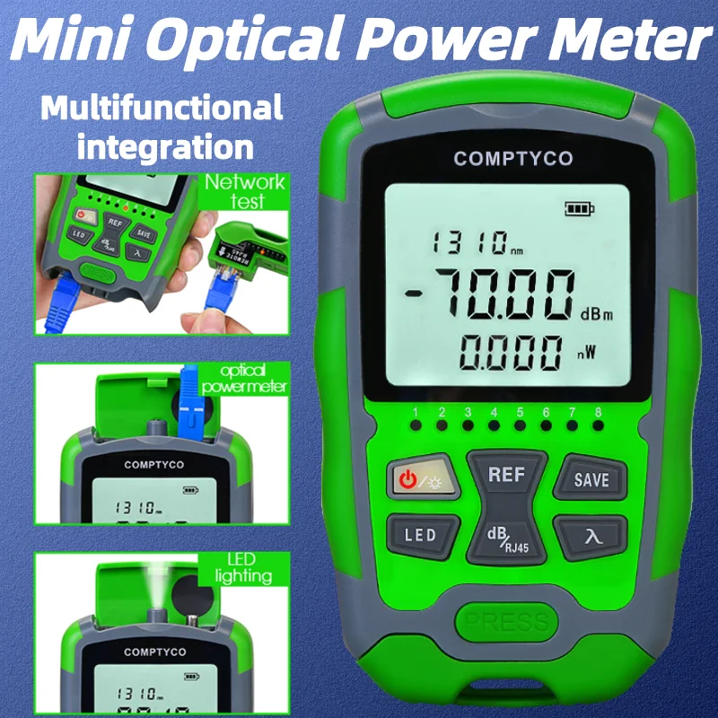 

Mini Optical Power Meter AUA-MC7/MC5/M7/M5 Fiber Optic Cable Tester OPM(-70~+10/-50~+26dBm) With Network Test and LED Lighting