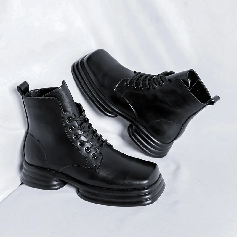 

Мужские Роскошные модные ботинки на платформе, брендовые дизайнерские ботинки с квадратным носком, классические ковбойские ботильоны в стиле панк-рок, Оригинальные кожаные ботинки для мужчин