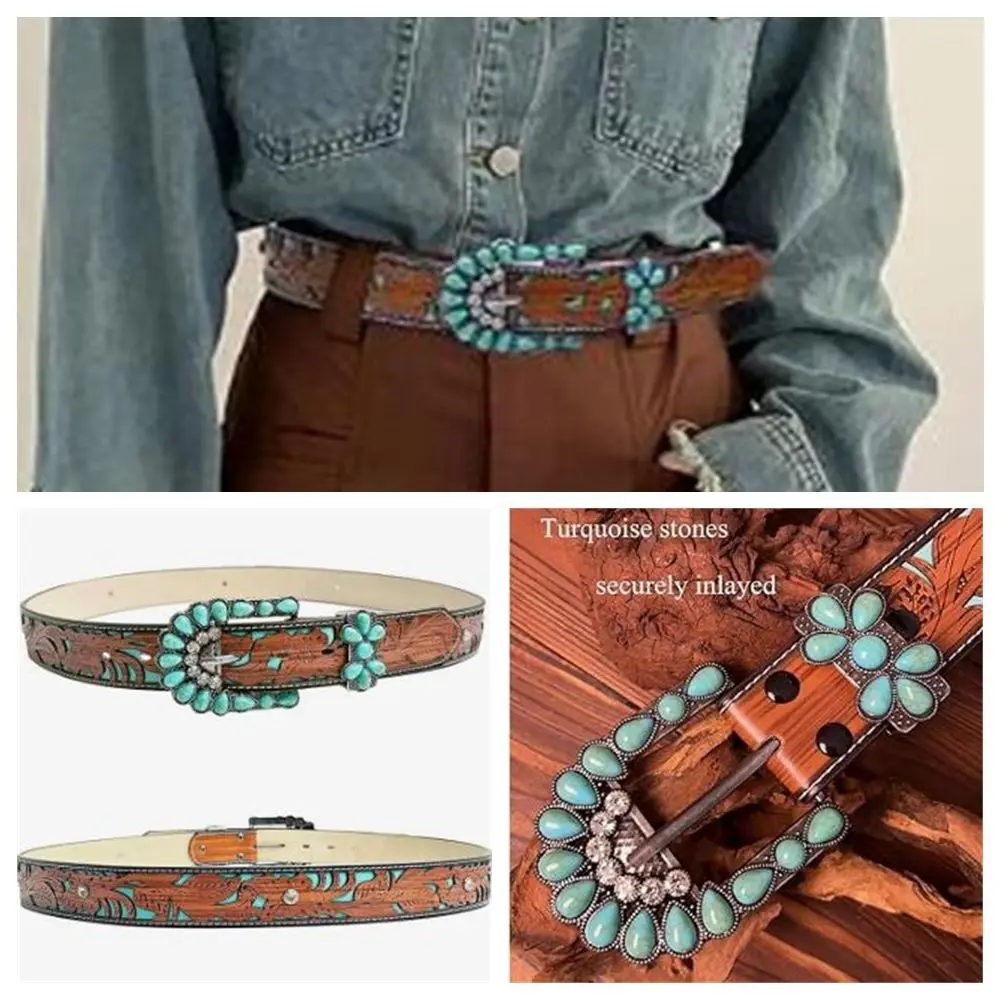 Turquoise Country Belts New Vintage Style Dress Accessories Leather Belt Rhinestone Floral Engraved Belt
Turquoise Country Belts New Vintage Style Dress Accessories Leather Belt Rhinestone Floral Engraved Belt
