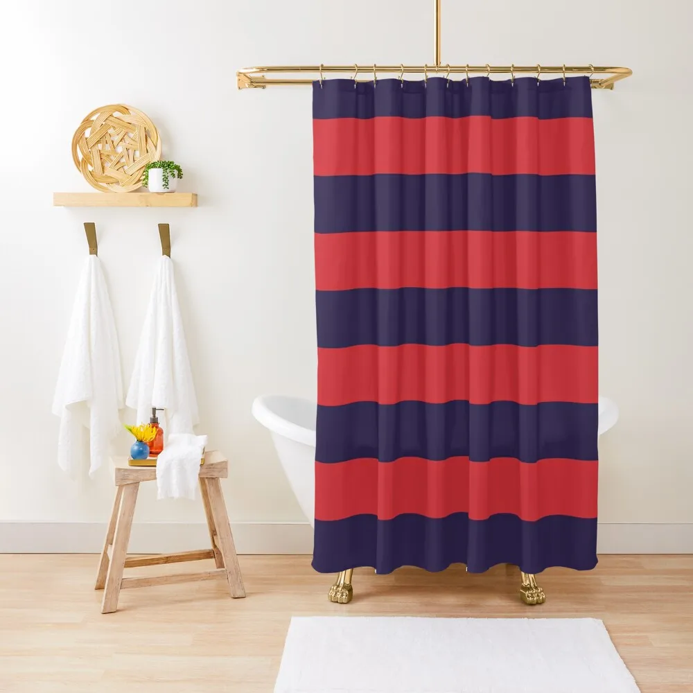 

Medium NAVY BLUE & RED Horizontal STRIPES Shower Curtain Bathroom Fabric Bathroom Showers Cute Shower Curtain