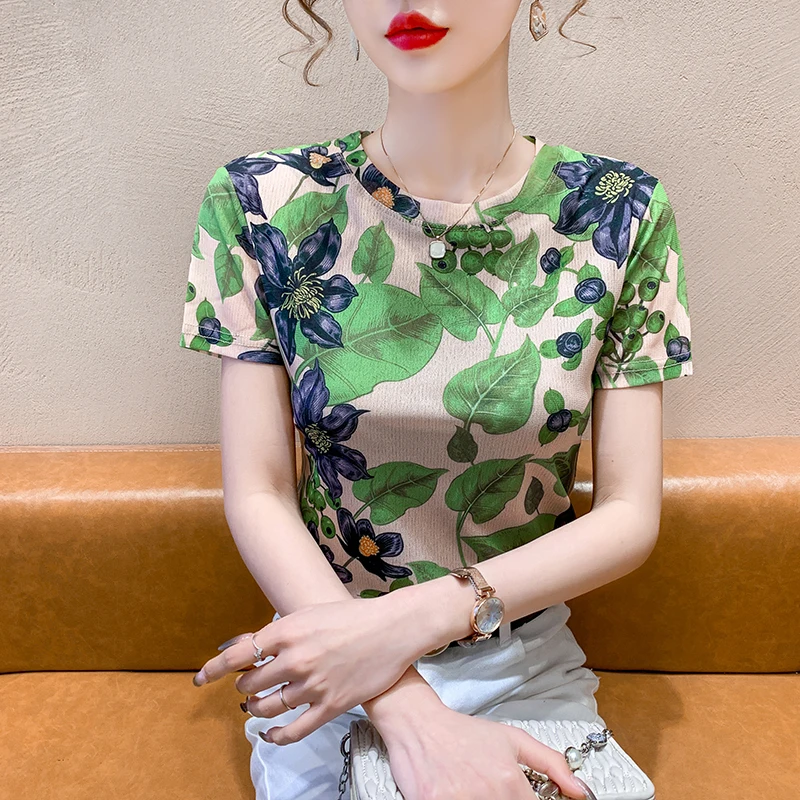2023 New Summer Korean Clothes Mesh T-Shirt Fashion Sexy Print Flower Women Tops Short Sleeve Casual Bottoming Shirt Tees 33078
2023 New Summer Korean Clothes Mesh T-Shirt Fashion Sexy Print Flower Women Tops Short Sleeve Casual Bottoming Shirt Tees 33078