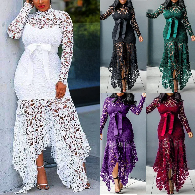 Lace Cutout Long Dresses Lace Hollow Long Sleeve Stand Collar Irregular Dress Party Dresses Wedding Luxury Fashion Women S-5Xl
Lace Cutout Long Dresses Lace Hollow Long Sleeve Stand Collar Irregular Dress Party Dresses Wedding Luxury Fashion Women S-5Xl