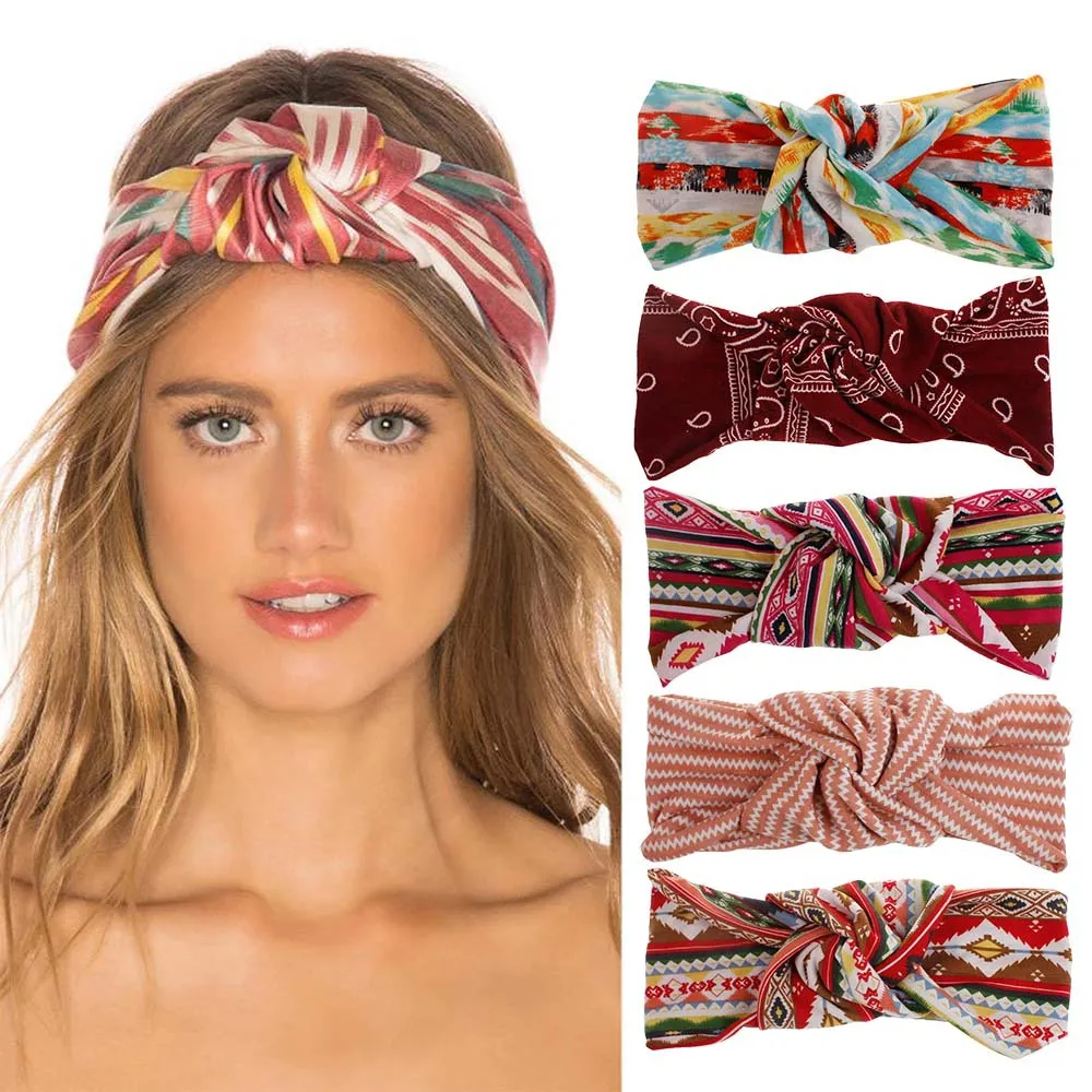 

Brand Summer Women's Floral Headband Casual Cotton Printing Bow Knot Stretchy Hair Bands for Girls Fashion Hair Accessories