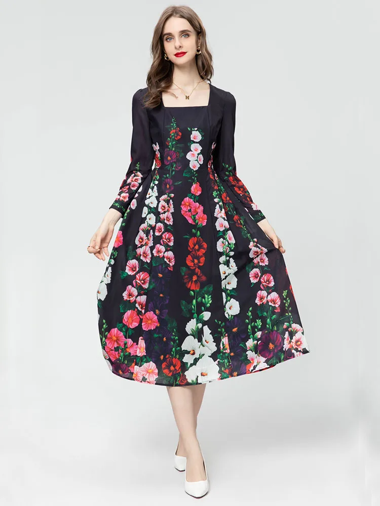 Fashion Flower Printing Dress Spring Women Square Collar Long Sleeve Party Holiday Midi Vestidos
Fashion Flower Printing Dress Spring Women Square Collar Long Sleeve Party Holiday Midi Vestidos