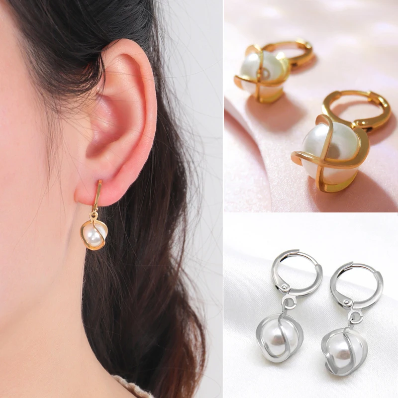 

18K Gold Plated Silver Caged Pearl Dangling Drop Earrings Dangle Stud Pearl Earrings