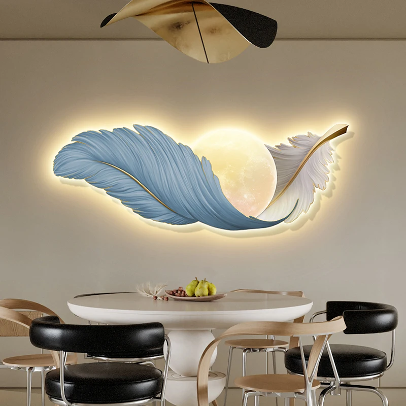 

LED with light 2022 new feather light luxury high-end atmosphere high-end sense dining room dining room decoration painting