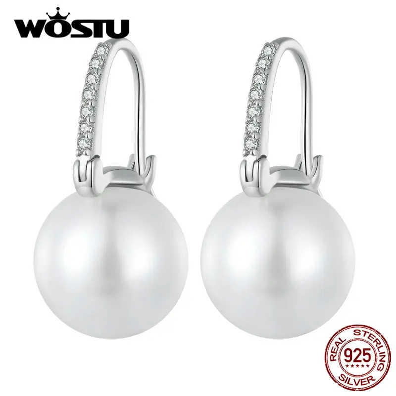 WOSTU Real 925 Sterling Silver European Simple U style Big Shell Pearl Hoop Earrings Women Drop Earring Party Accessories Gift
WOSTU Real 925 Sterling Silver European Simple U style Big Shell Pearl Hoop Earrings Women Drop Earring Party Accessories Gift