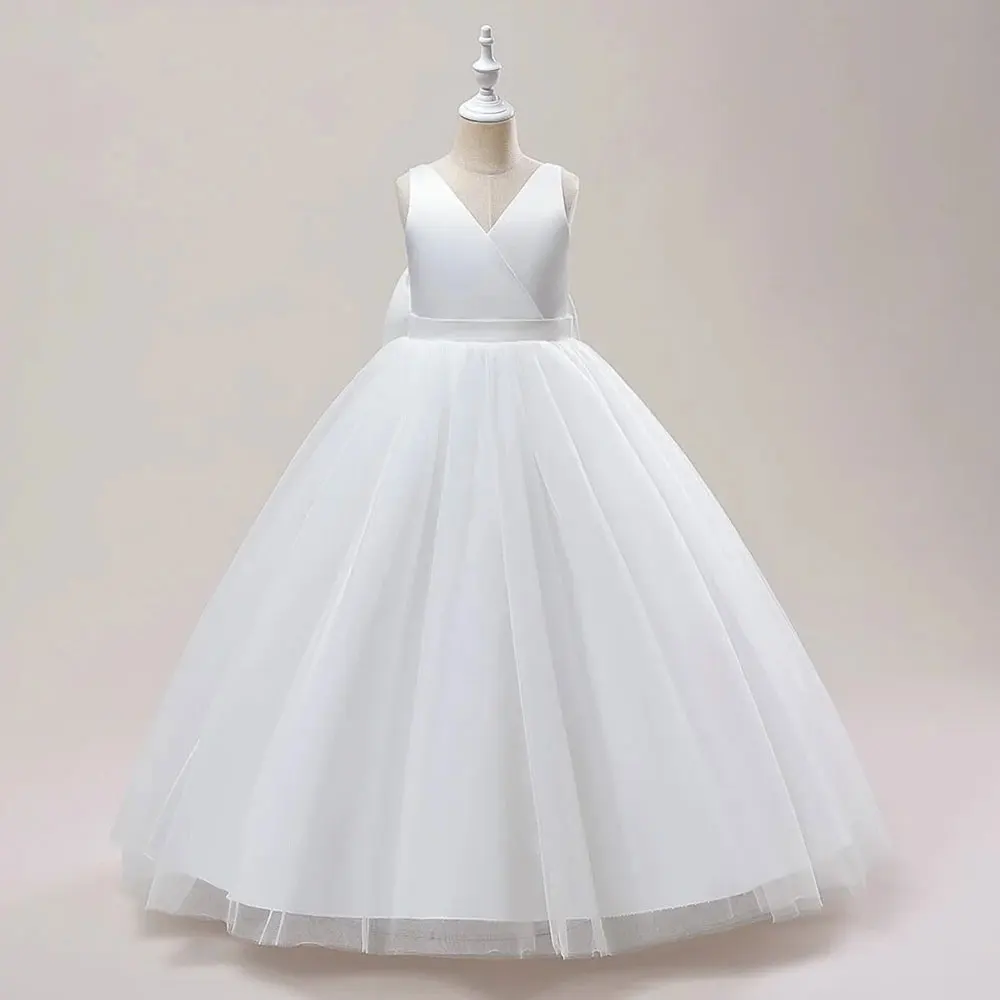 Детское ТРАПЕЦИЕВИДНОЕ ПЛАТЬЕ для девочек, Тюлевое платье с V-образным вырезом, драпировкой, открытой спиной и бантом на молнии сзади, простые платья без рукавов, 15 Quinceanera Grom 
Детское ТРАПЕЦИЕВИДНОЕ ПЛАТЬЕ для девочек, Тюлевое платье с V-образным вырезом, драпировкой, открытой спиной и бантом на молнии сзади, простые платья без рукавов, 15 Quinceanera Grom