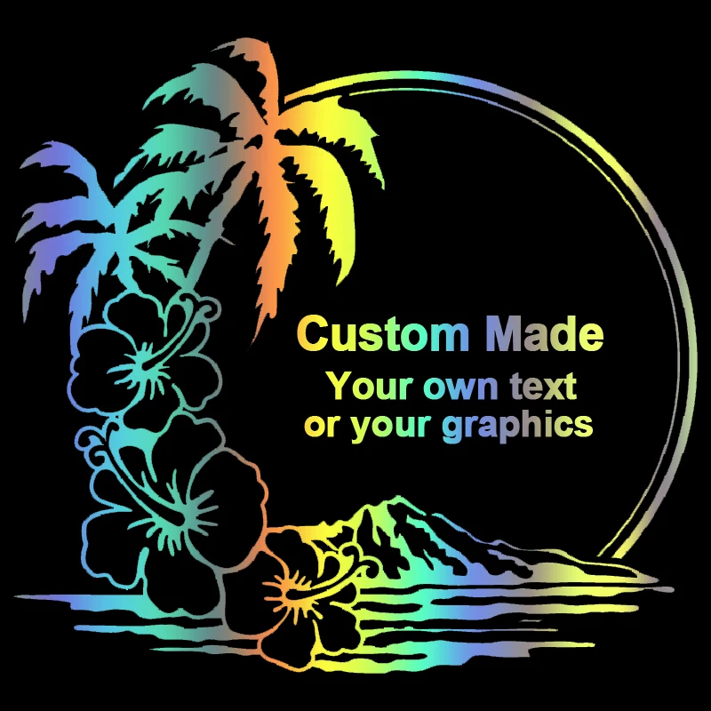 

Waterproof and sunscreen Car Stickers Vinyl Decal Custom Made Your Own text or Graphics for Island Sunset Hibiscus Palm