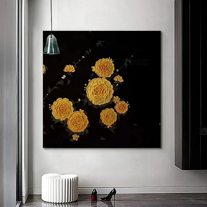 

Hallway Decor Hand-painted Palette Knife Texture Acrylic Classical Flowers Oil Painting Wall Canvas Artwork Large Panel Set