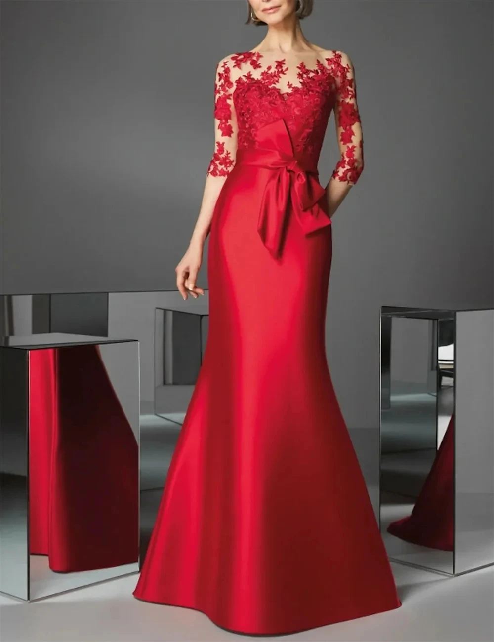 Mermaid Trumpet Evening Dresses Elegant Dress Wedding Guest Floor Length 3/4 Length Sleeve Illusion Neck Lace with Appliques
Mermaid Trumpet Evening Dresses Elegant Dress Wedding Guest Floor Length 3/4 Length Sleeve Illusion Neck Lace with Appliques