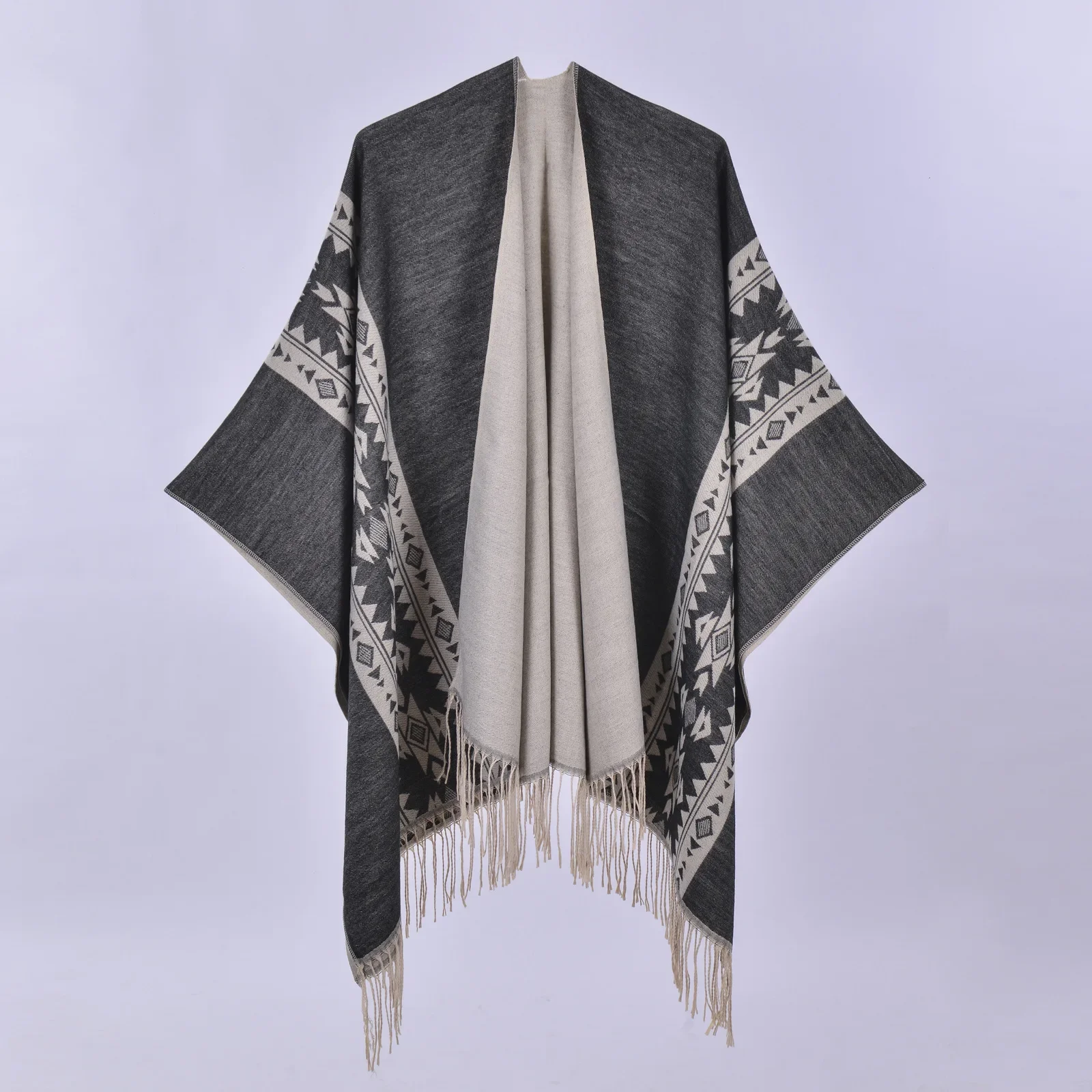 

Poncho New Autumn and Winter Shawl Scarf New Jacquard Tassel Knitted Cloak Retro Ethnic Cloaks Lady Capes