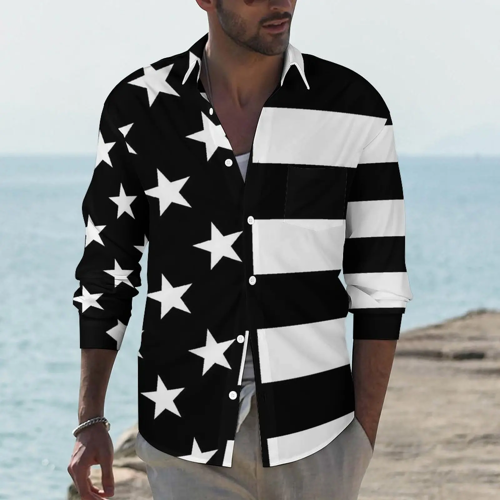 Повседневные рубашки с американским флагом, мужская черно-белая рубашка с длинным рукавом, Необычные эстетические блузки, осенний Графический Топ
Повседневные рубашки с американским флагом, мужская черно-белая рубашка с длинным рукавом, Необычные эстетические блузки, осенний Графический Топ